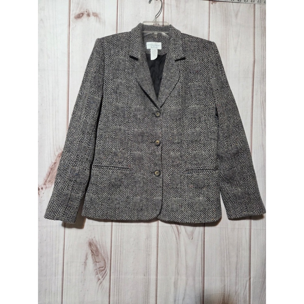 Christopher Banks Womens Gray Herringbone 100% Wool Blazer Jacket Size 8 Vintage